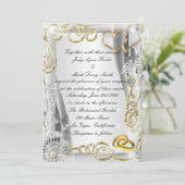 Gouden trouwringen en harten uitnodiging (Staand voorkant)