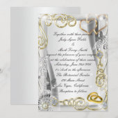 Gouden trouwringen en harten uitnodiging (Voorkant / Achterkant)