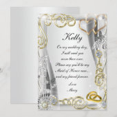 Gouden Trouwringen en Hartjes Bruidsmeisje kaart (Voorkant / Achterkant)