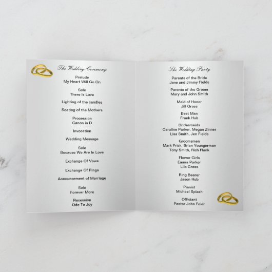 Gouden Trouwringen En Hartjes Programma Kaart (Binnen)
