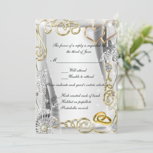 Gouden Trouwringen En Hartjes Responskaart Kaart (Staand voorkant)