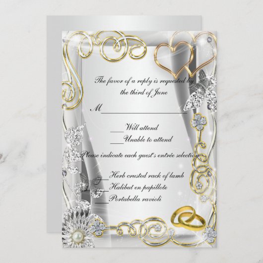 Gouden Trouwringen En Hartjes Responskaart Kaart (Voorkant / Achterkant)