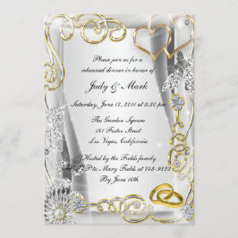 Gouden trouwringen harten repetitie diner uitnodig kaart