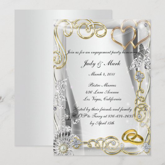 Gouden trouwringen harten verlovingsfeest uitnodig kaart (Voorkant / Achterkant)