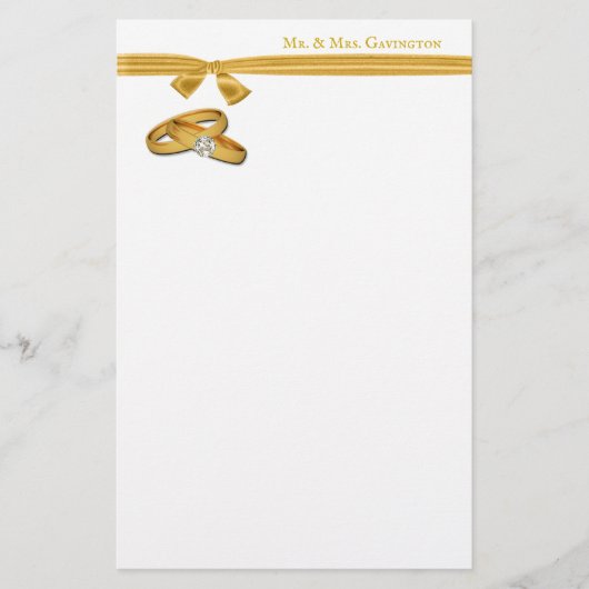 Gouden trouwringen met gouden lint briefpapier (Voorkant)