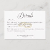 Gouden trouwringen op witte bruiloft Details Informatiekaartje (Voorkant)