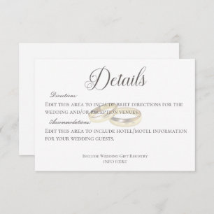 Gouden trouwringen op witte bruiloft Details Informatiekaartje