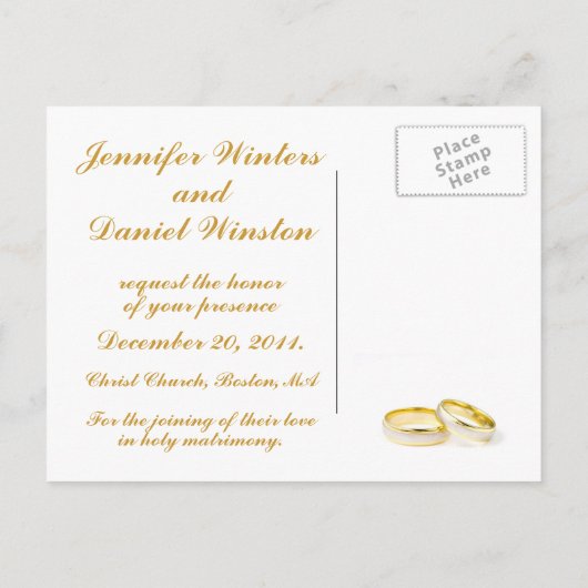 Gouden Trouwringen Save the Date Briefkaarten (Achterkant)