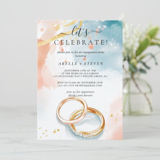 Gouden trouwringen Verlovingsfeest Kaart (Staand voorkant)