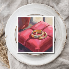 Gouden Trouwringen Watercolor Schilderij Rood Servet