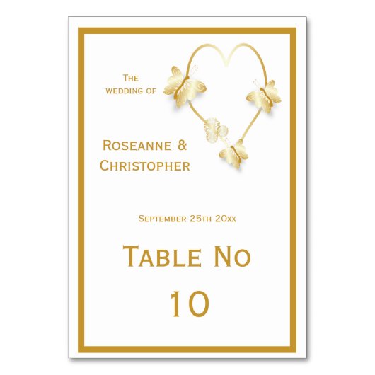 Gouden Trouwtafel Kaart Vlinders Hart (Voorkant)