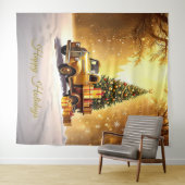 Gouden Truck Kerstboom Vakantie Achtergrond Wandkleed (In Situ (horizontaal))