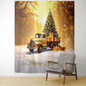 Gouden Truck Kerstboom Vakantie Achtergrond Wandkleed (In situ)