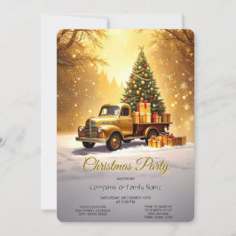 Gouden Truck Kerstboom Vakantie Feest Uitnodiging