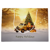 Gouden Truck Kerstboom Vakantie Gift Bag Groot Cadeauzakje (Voorkant)