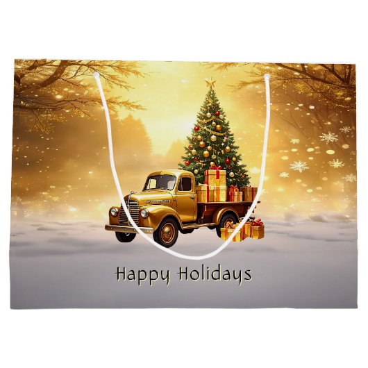 Gouden Truck Kerstboom Vakantie Gift Bag Groot Cadeauzakje (Achterkant)