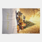 Gouden Truck Kerstboom Vakantie Keuken Handdoek (Horizontaal)