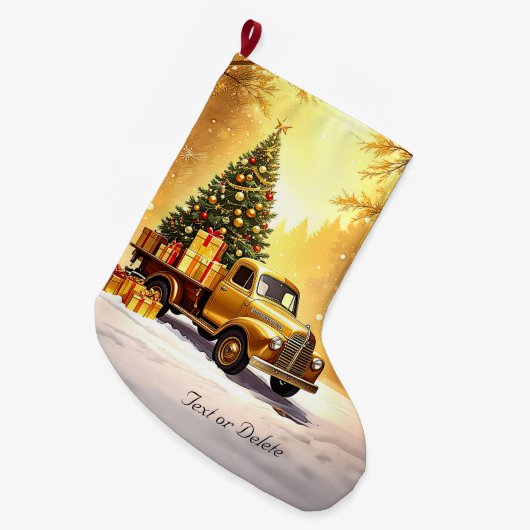 Gouden Truck Kerstboom Vakantie Kous Grote Kerstsok (Voorkant (Hangend))