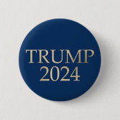 Gouden Trump 2024 op Blauw Ronde Button 5,7 Cm (Voorkant)
