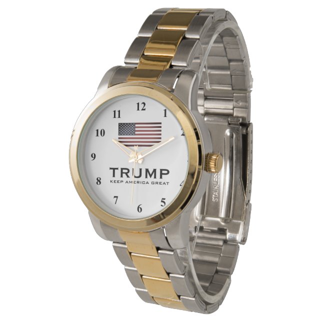 Gouden Trump horloge met Amerikaanse vlag (Gekanteld)