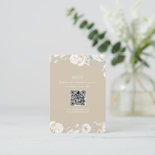 Gouden Tuin Bloemen QR Code Huwelijk RSVP Informatiekaartje (Staand voorkant)