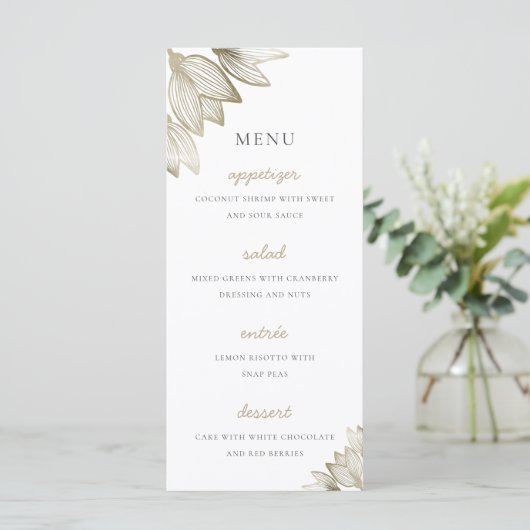 Gouden tulp bloesems | Bruiloft Menu (Staand voorkant)