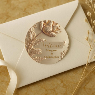 Gouden Tulp Sierlijke Welkom Bloemmotieven Bruilof Ronde Sticker