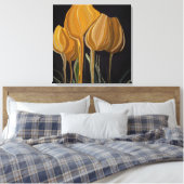 Gouden Tulp Trio op Zwart Canvas Afdruk (Insitu (Slaapkamer))