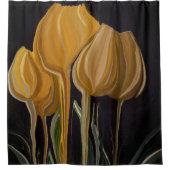Gouden Tulp Trio op Zwart Douchegordijn (Voorkant)