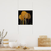 Gouden Tulp Trio op Zwart Poster (Keuken)