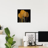 Gouden Tulp Trio op Zwart Poster (Thuiskantoor)