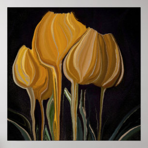 Gouden Tulp Trio op Zwart Poster