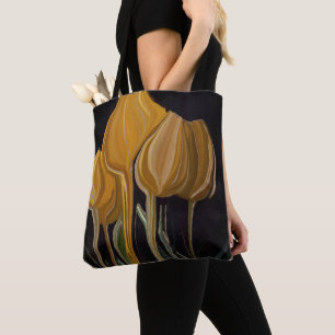 Gouden Tulp Trio op Zwart Tote Bag