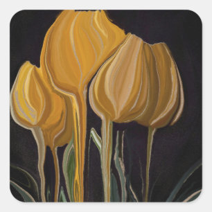Gouden Tulp Trio op Zwart Vierkante Sticker