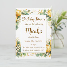 Gouden tulpen eucalyptus baby's adem waterverf kaart