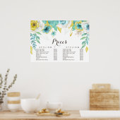 Gouden Turkoois Bloemig Kapster Menu Prijs Poster (Keuken)