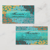 Gouden Turquoise Abstracte Bloemen Fine Art Visitekaartje (Voorkant / Achterkant)