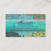 Gouden Turquoise Abstracte Bloemen Fine Art Visitekaartje (Achterkant)