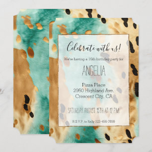 Gouden Turquoise Black Animal Birthday Kaart