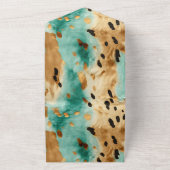 Gouden Turquoise Black Animal Wedding All In One Uitnodiging (Buitenkant)