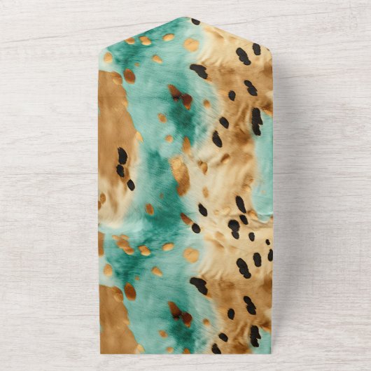 Gouden Turquoise Black Animal Wedding All In One Uitnodiging (Buitenkant)