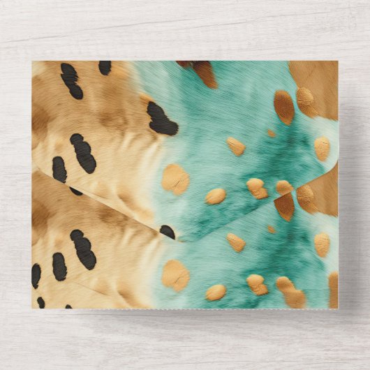 Gouden Turquoise Black Animal Wedding All In One Uitnodiging (Achterkant)