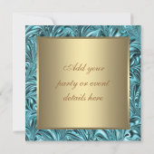 Gouden Turquoise Blauwe Verjaardagsfeest Uitnodigi Kaart (Achterkant)