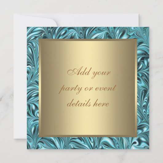 Gouden Turquoise Blauwe Verjaardagsfeest Uitnodigi Kaart (Achterkant)