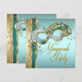 Gouden Turquoise Blauwgroen Blauwe Masquerade Part Kaart (Voorkant / Achterkant)