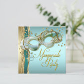 Gouden Turquoise Blauwgroen Blauwe Masquerade Part Kaart (Staand voorkant)