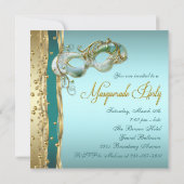 Gouden Turquoise Blauwgroen Blauwe Masquerade Part Kaart (Achterkant)