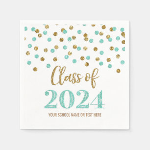 Gouden Turquoise Confetti Klasse van 2024 Servette Servet