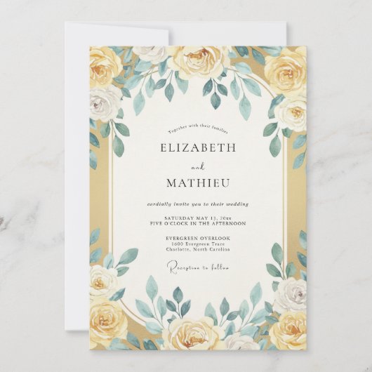 Gouden Turquoise Eucalyptus Bruiloft Kaart (Voorkant)