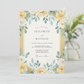 Gouden Turquoise Eucalyptus Bruiloft Kaart (Staand voorkant)